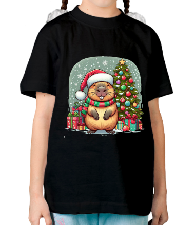 Детская футболка бобр новый год