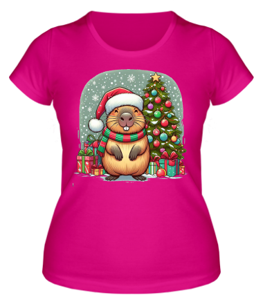 Женская футболка бобр новый год