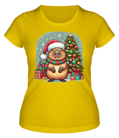 Женская футболка бобр новый год