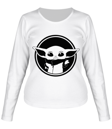 Женская футболка длинный рукав Baby yoda monochrom 
