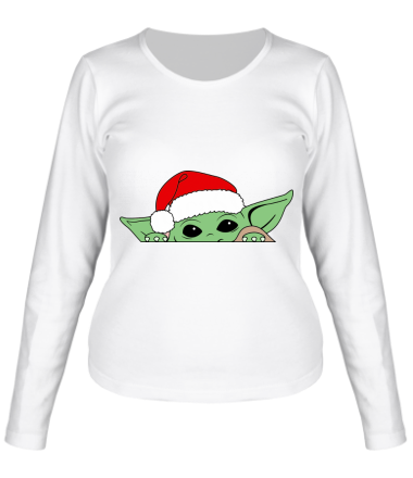 Женская футболка длинный рукав Baby Yoda Santa