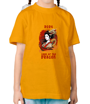 Детская футболка девушка с драконом