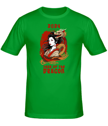 Мужская футболка девушка с драконом