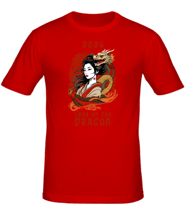 Мужская футболка девушка с драконом