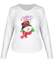 Женская футболка длинный рукав Снеговик новый год фото