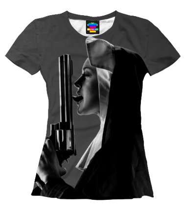Женская футболка 3D Nun c пистолетом