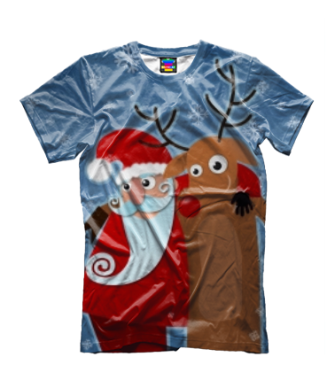 Детская футболка 3D Дед мороз и олень