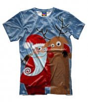 Мужская футболка 3D Дед мороз и олень фото