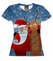 Женская футболка 3D Дед мороз и олень фото