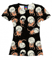Женская футболка 3D Коты в космосе